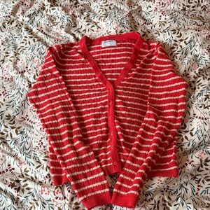Old Navy Red and Cream Striped Button-Up Cardigan
